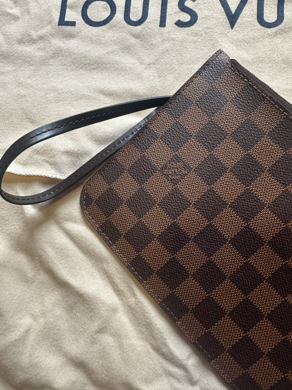 💯 Authentic Louis Vuitton Damier Ebene Neverfull Wristlet Pouch - Picture 3 of 14